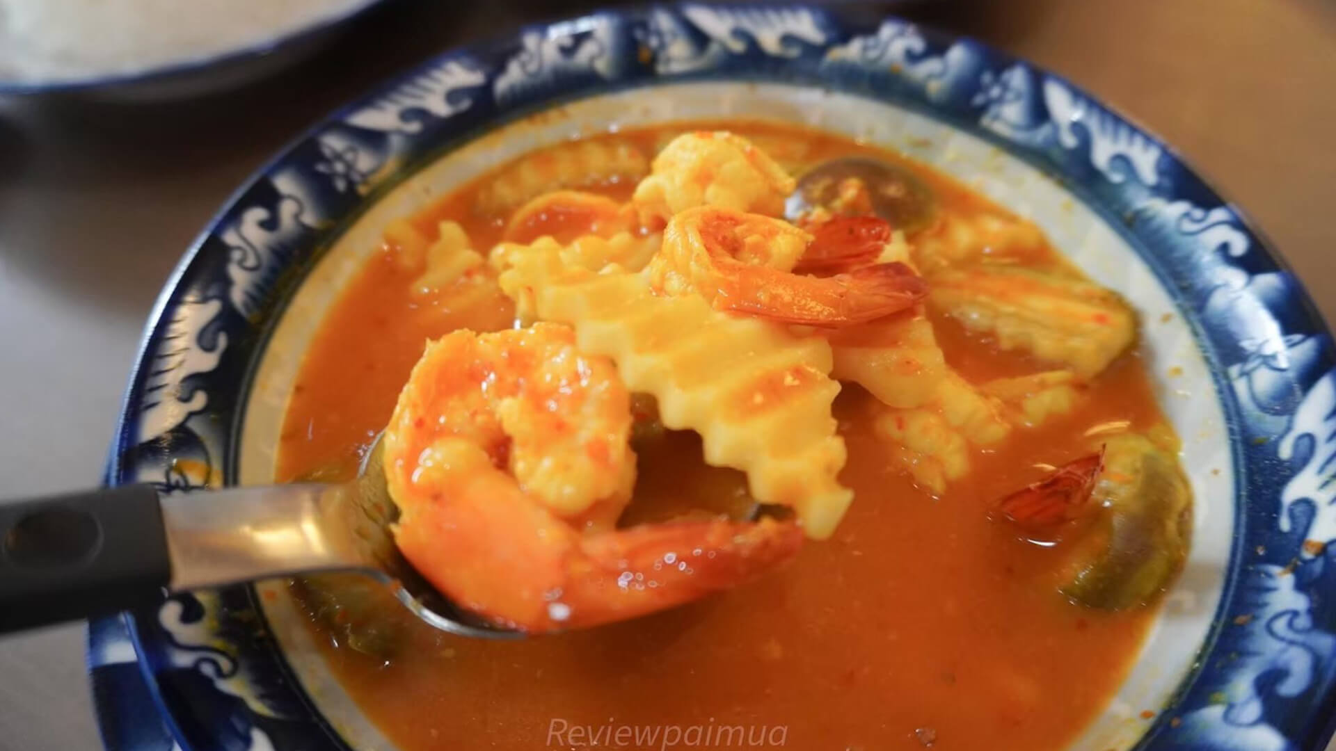 Spicy Tamarind Soup with Shrimp and Coconut Shoot